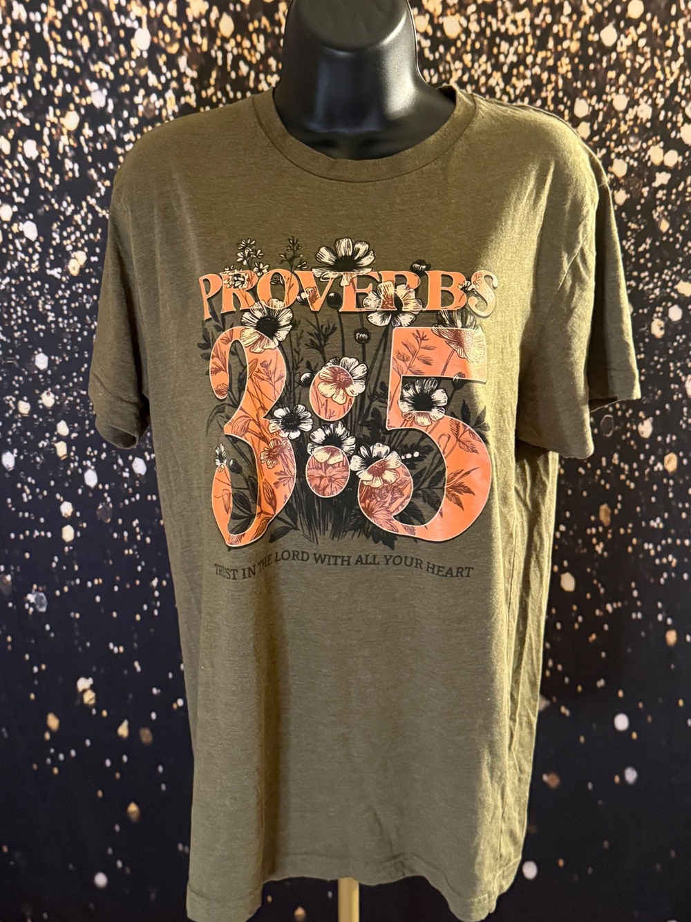 Proverbs 3:5 Olive Green Floral Graphic Tee